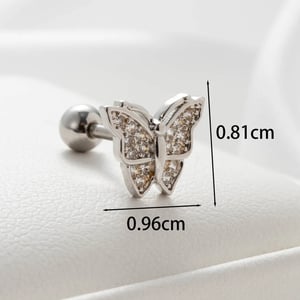 1 Stück einfache Serie Schmetterling Titan Stahl Silber Farbe Zirkon Damen Ohrstecker h5 